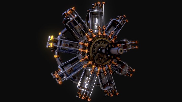 Radial Engine 9 Cylinders - Assemblr 3D Model