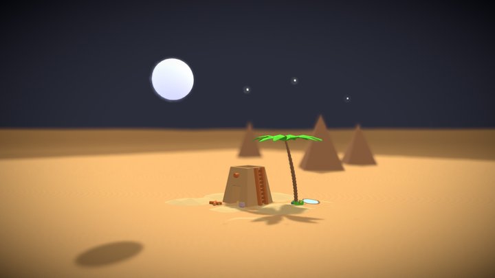 Low Poly Desert with animation,Beautiful Night 3D Model