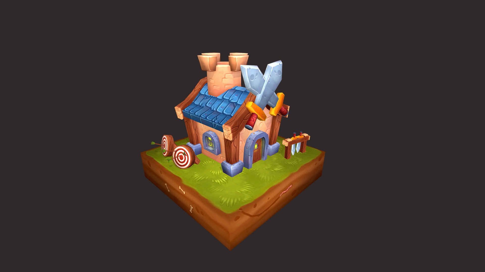 3D model Battle Village – Barracks - This is a 3D model of the Battle Village - Barracks. The 3D model is about a colorful cake with a blue theme.