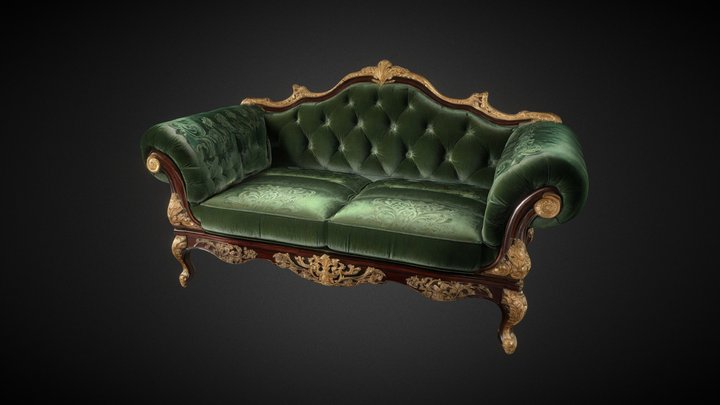 Luxurious royal green sofa, two-seater 3D Model