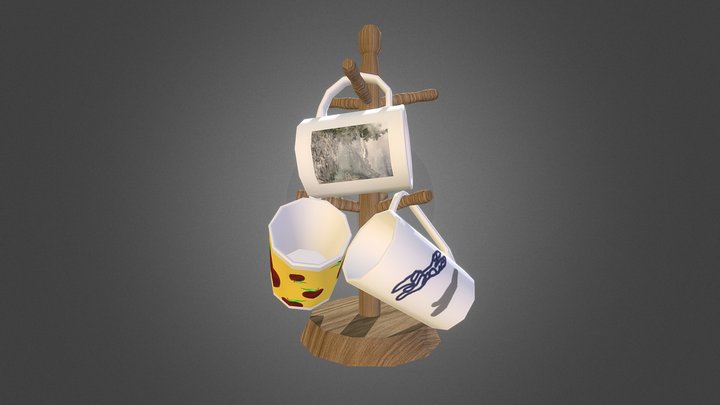 Tea Cups and Holder Low poly 3D Model