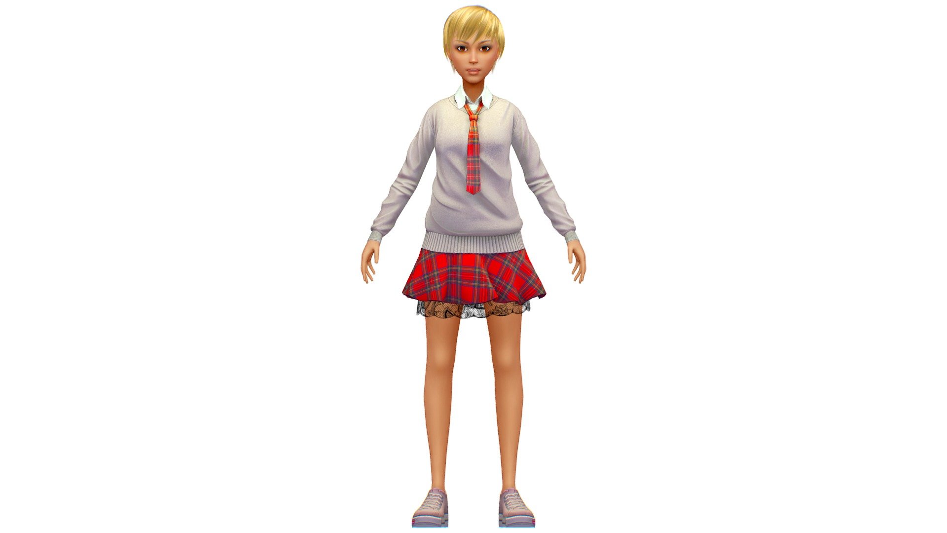 Cartoon Style Low Poly Red Schoolgirl Avatar - Buy Royalty Free 3D ...