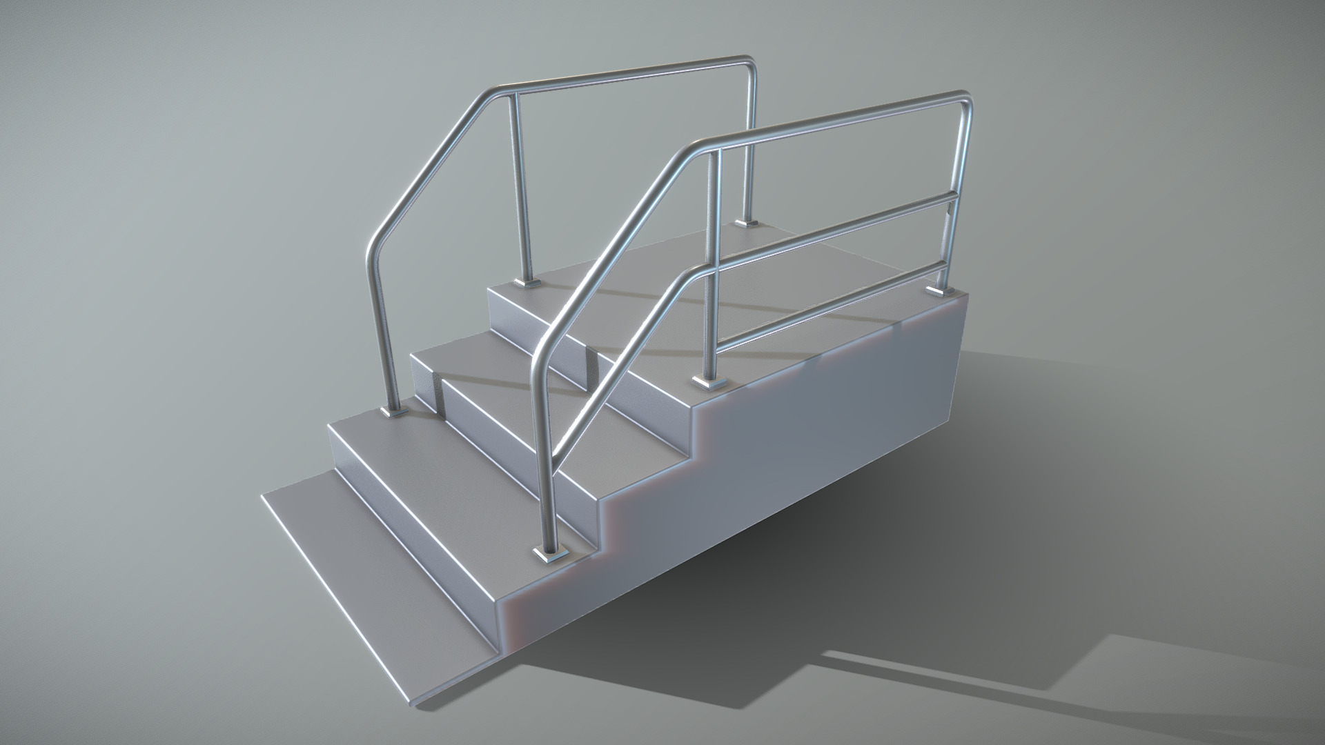 3D model Stainless Steel Railing with Stairs 2 High-Poly - This is a 3D model of the Stainless Steel Railing with Stairs 2 High-Poly. The 3D model is about a metal frame on a white surface.