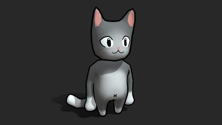 CUTE GRAY CAT (ANIMATED AND TEXTURED) 3D Model