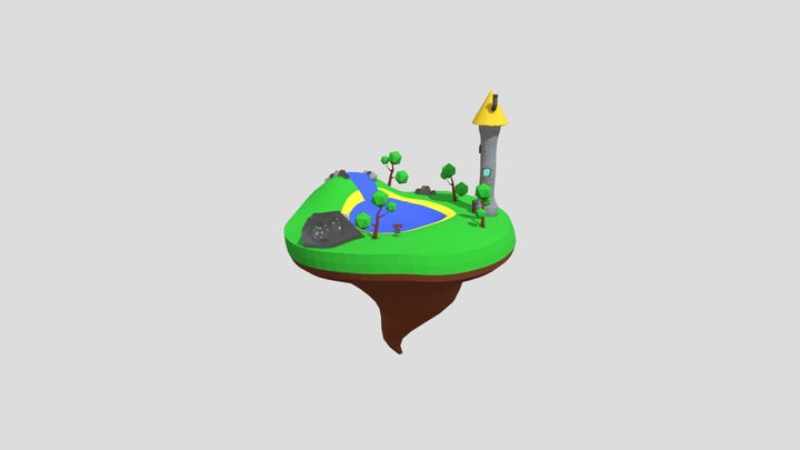 flying island with castle low poly 3D Model