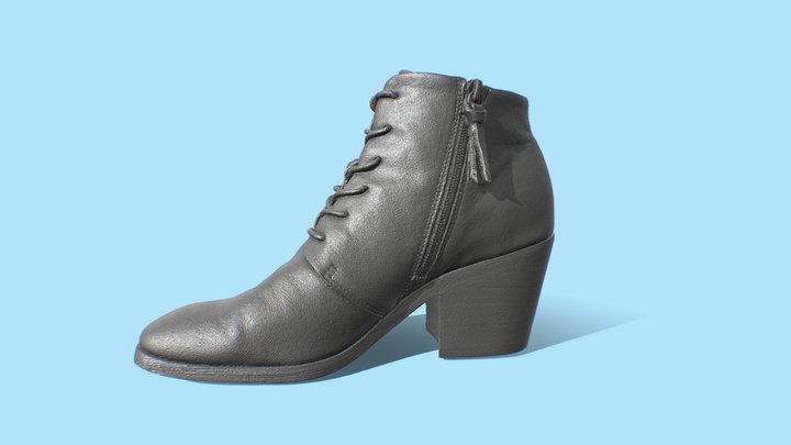 Black Leather Heeled Shoe 3D Model