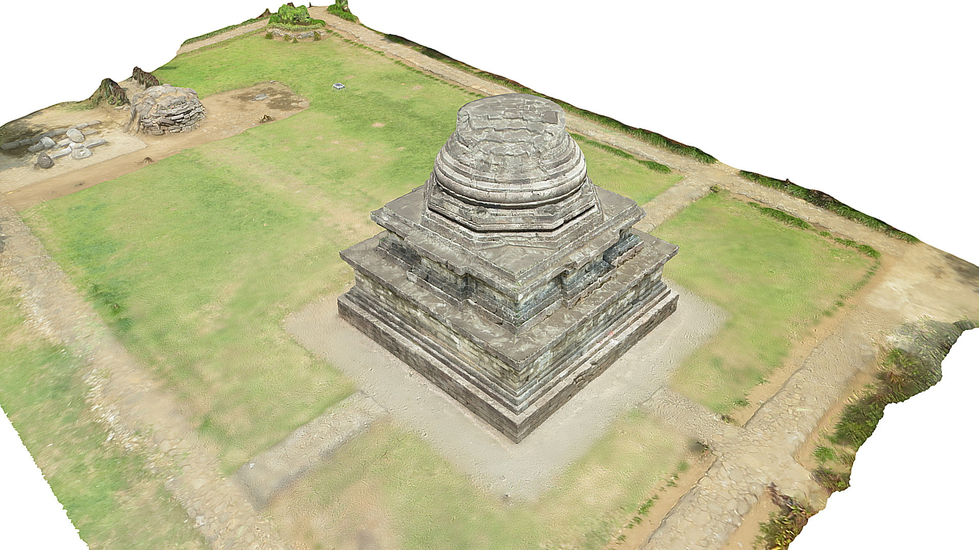3D model Candi Sumberawan - This is a 3D model of the Candi Sumberawan. The 3D model is about a stone structure on a grassy hill.