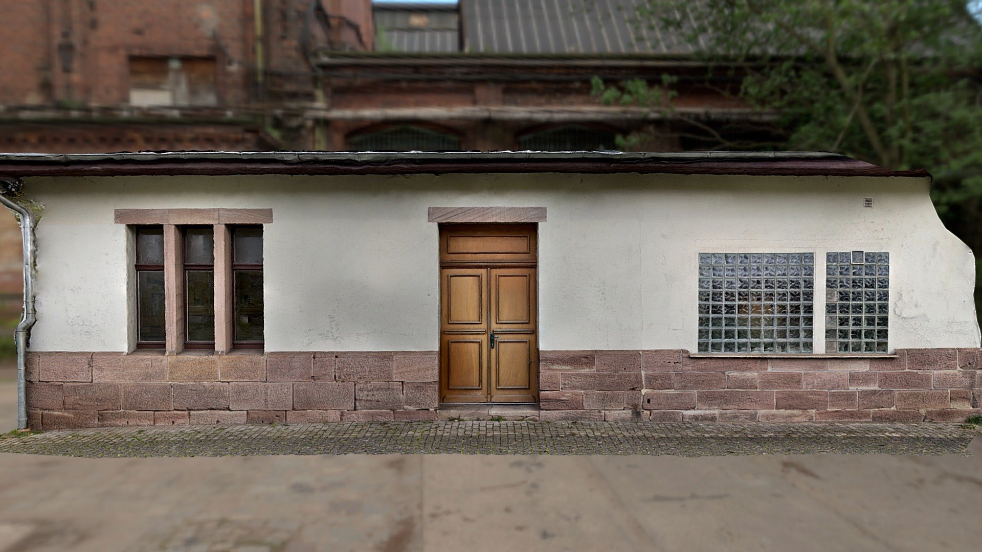 wall with windows and door