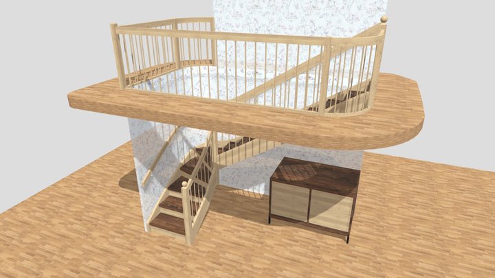 Schody L łukowe z szafką 3D Model