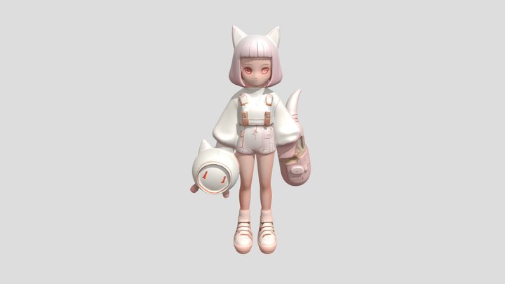 anime-style girl with cat ears 3D Model