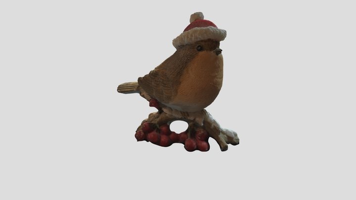 Small Xmas Bird with Berries 3D Model