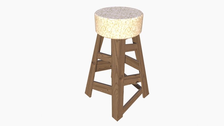 Bar stool, walnut finish 3D Model