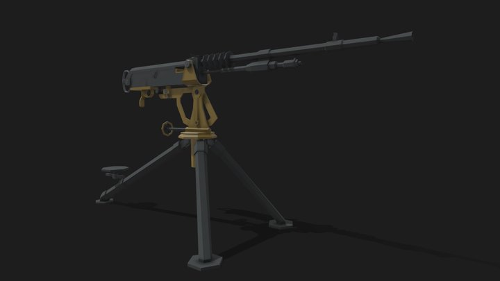 Hotchkiss Machine gun low poly 3D Model