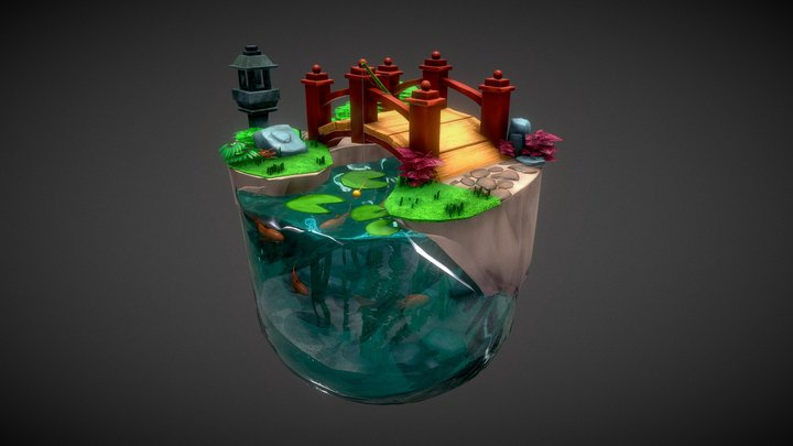 Isometric Koi Pond 3D Model
