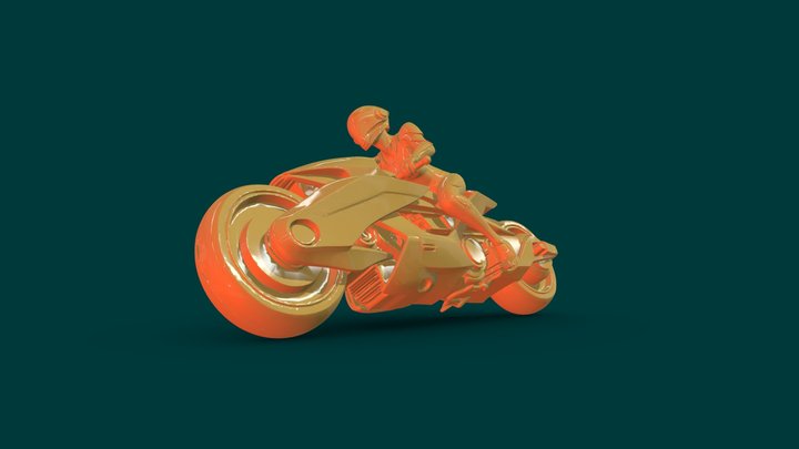 Futuristic motorcycle and rider 3D Model