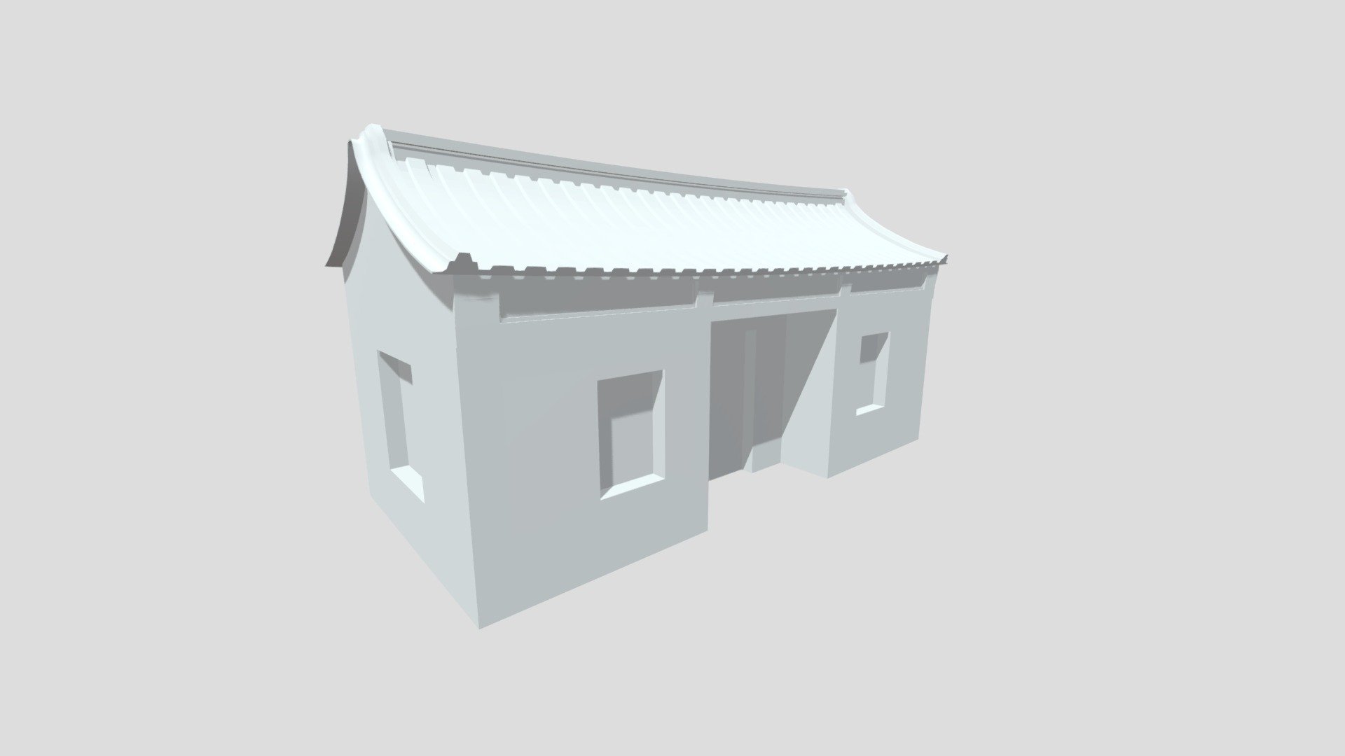 閩式三合院 - 右護龍試作(Low Poly 素模)