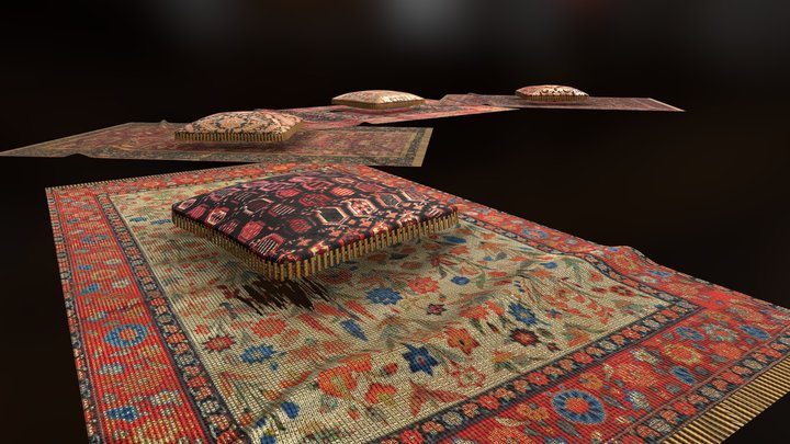 Ottoman Pillow and Carpets v2 3D Model