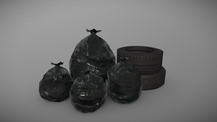 Garbage bags and tires (low poly) 3D Model
