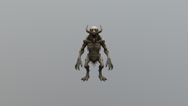 Low Poly Grotesque Monster with Horns 3D Model