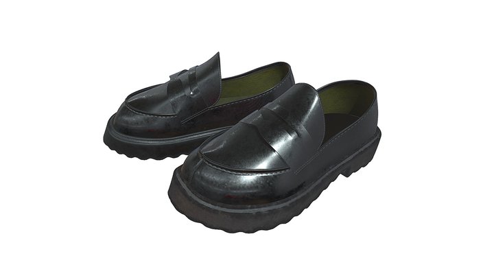 Leather Black Shoes 3D Model