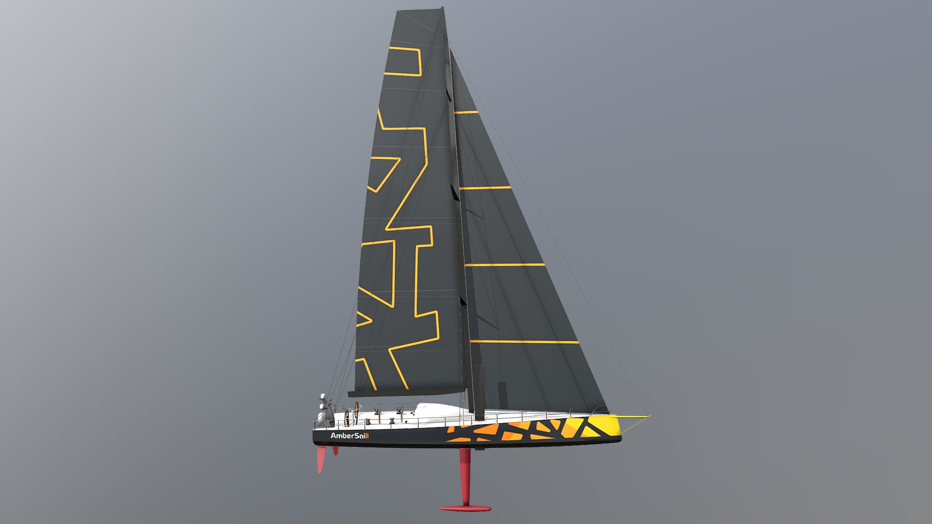 3D model Volvo Ocean 65, Ambersail-Il  LTU 001 - This is a 3D model of the Volvo Ocean 65, Ambersail-Il  LTU 001. The 3D model is about a sailboat in the water.