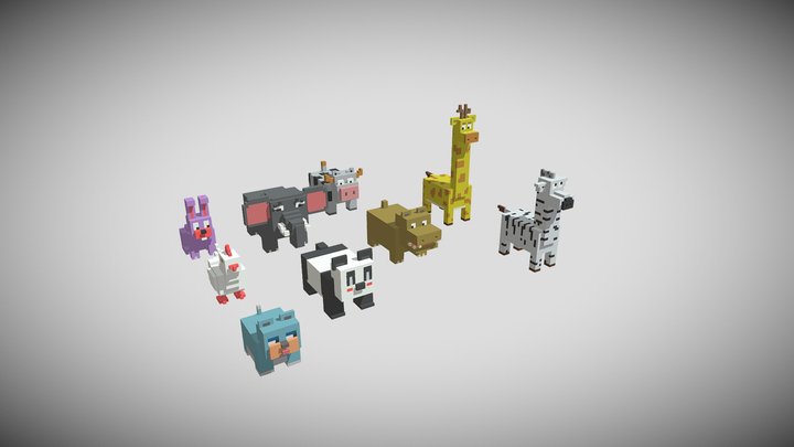 Group of cute animal voxel 3D Model
