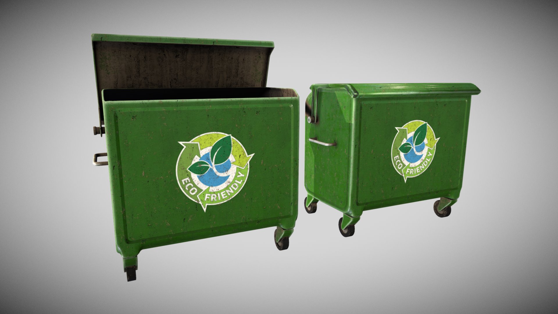 3D model Trash Boxes - This is a 3D model of the Trash Boxes. The 3D model is about a couple of green garbage cans.