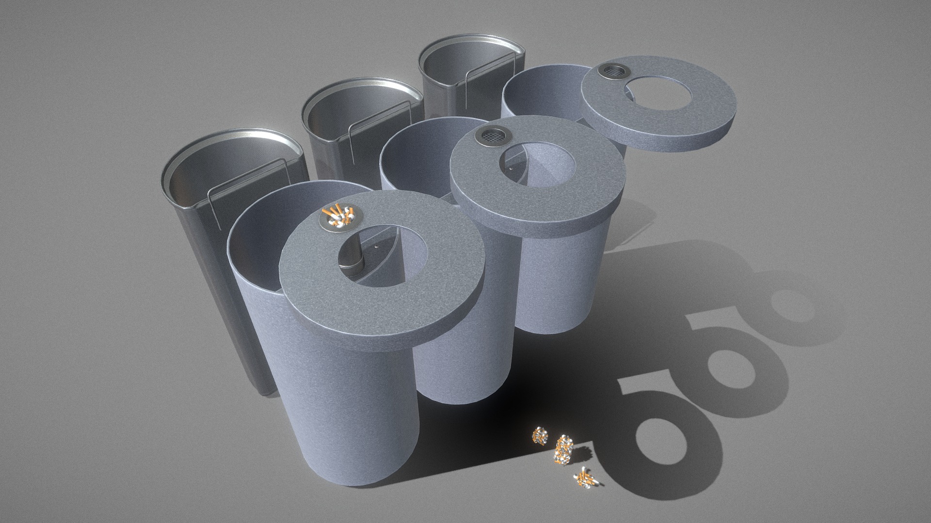 3D model Animated Trash Can (Low-Poly Version-2) - This is a 3D model of the Animated Trash Can (Low-Poly Version-2). The 3D model is about a group of silver and gold objects.