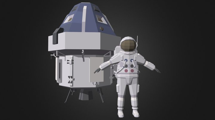 Low Poly Astronaut and Crew Module 3D Model