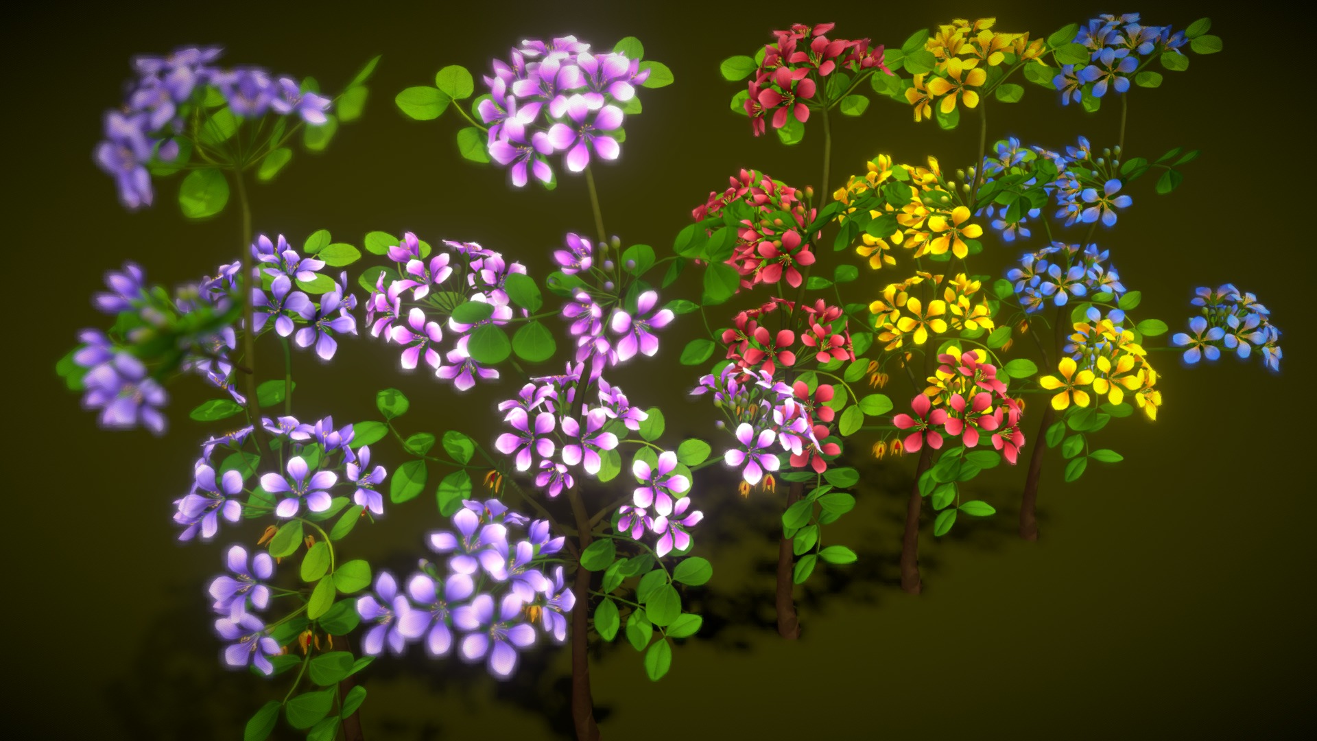3D model Flower Lignum Vitea - This is a 3D model of the Flower Lignum Vitea. The 3D model is about a tree with purple flowers.