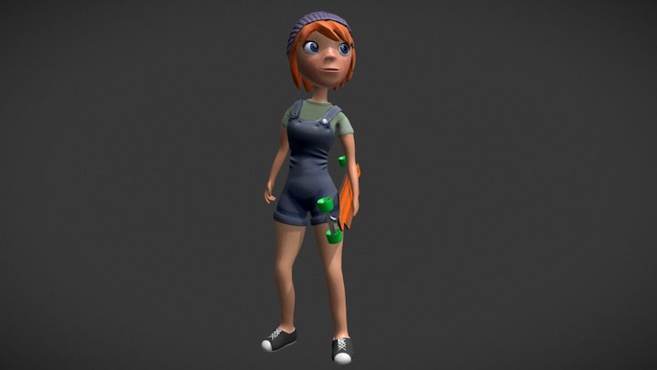 Overalls Girl Posed+ Face 02 3D Model