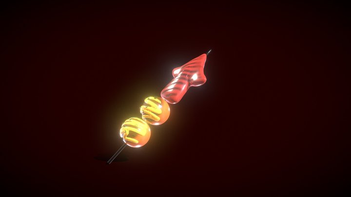 Yummy Takoyaki and Ikayaki skewer 3D Model