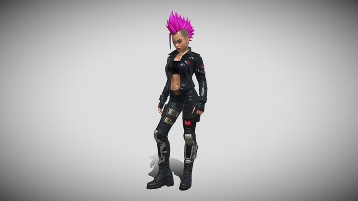 cyberpunk biker gang member, athletic female