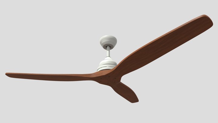 Solid Wood 3-Blade Ceiling Fan Without Light 3D Model