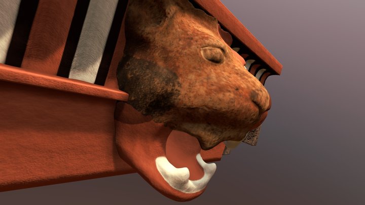 Feline Waterspout on Etruscan Temple Eaves 3D Model