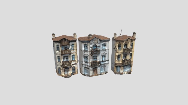 facades of old apartment buildings 3D Model