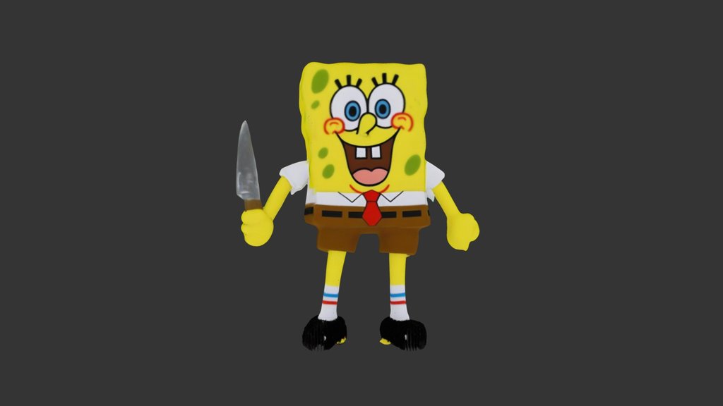 Meshy AI - SpongeBob Plushy holding knife
