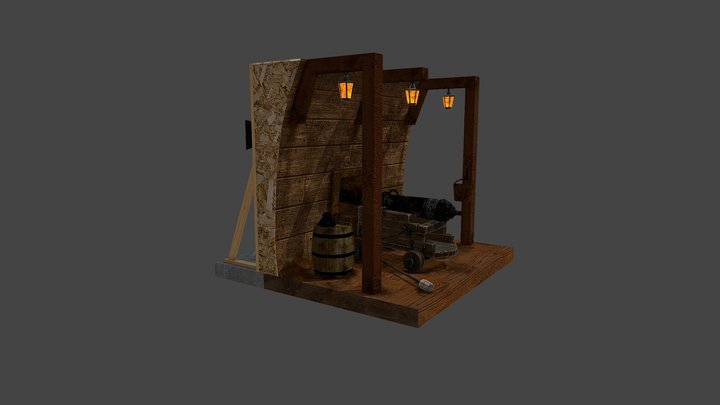 Ship Cannon Environment 3D Model