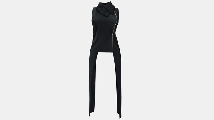 Baggy Mock Neck Black Tunic Dress 3D Model