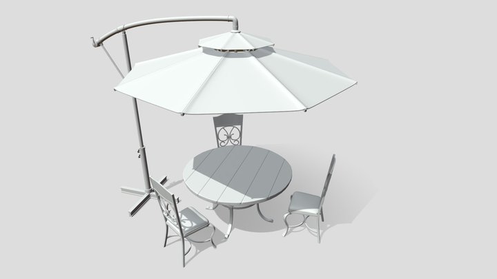 Cafe umbrella with chairs highpoly 3D Model