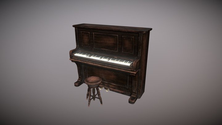 Realistic Wooden Piano with Stool - HQ Model – Free 3D Model STL