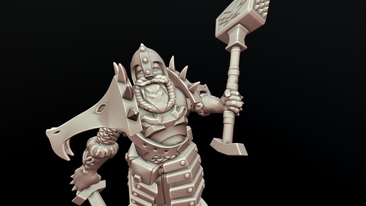 Dwarf Dragon Warrior Free 3D Printable Miniature 3D Model