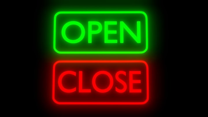 Open Close Sign Neon Light Text 3D Model