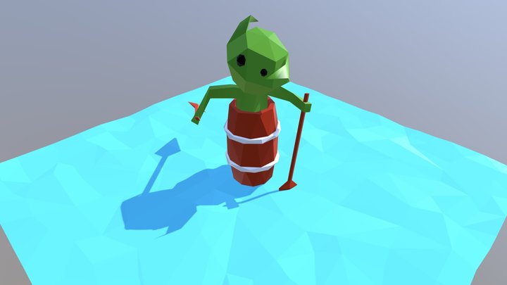 Goblin paddling in barrel 3D Model