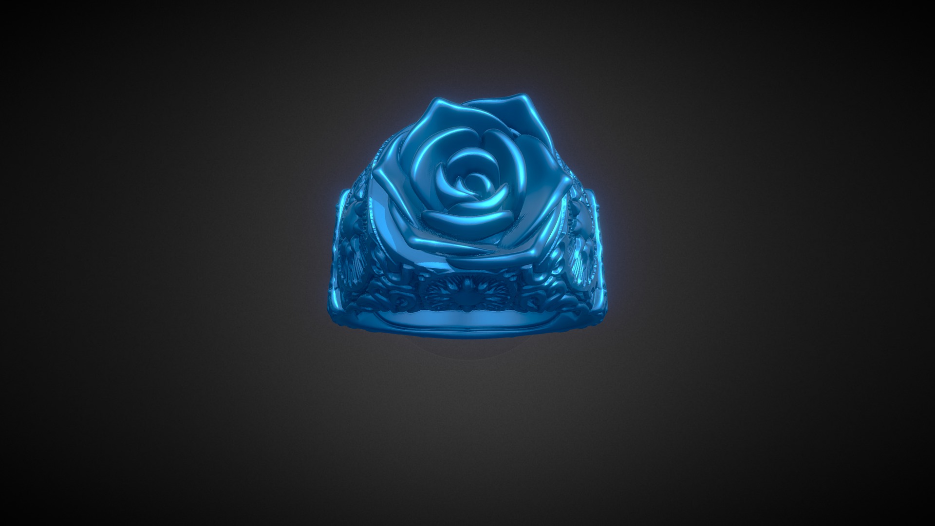 3D model Rose Signet Ring US Size 9 - This is a 3D model of the Rose Signet Ring US Size 9. The 3D model is about a blue rose on a black background.