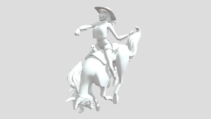 Cowgirl and Bucking Horse 3D Model
