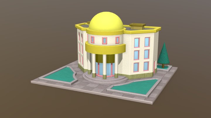 Lowpoly building. Bank 3D Model