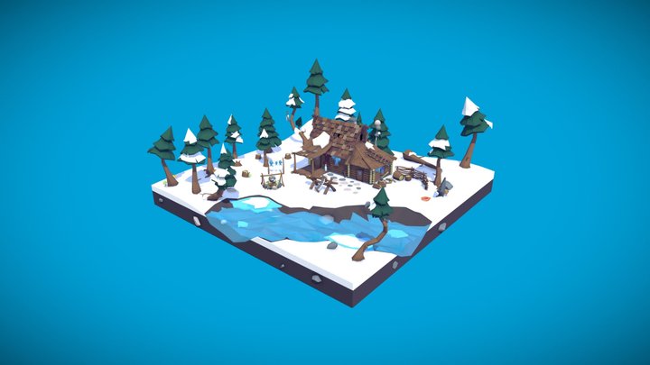 Stylized Log House 3D Model