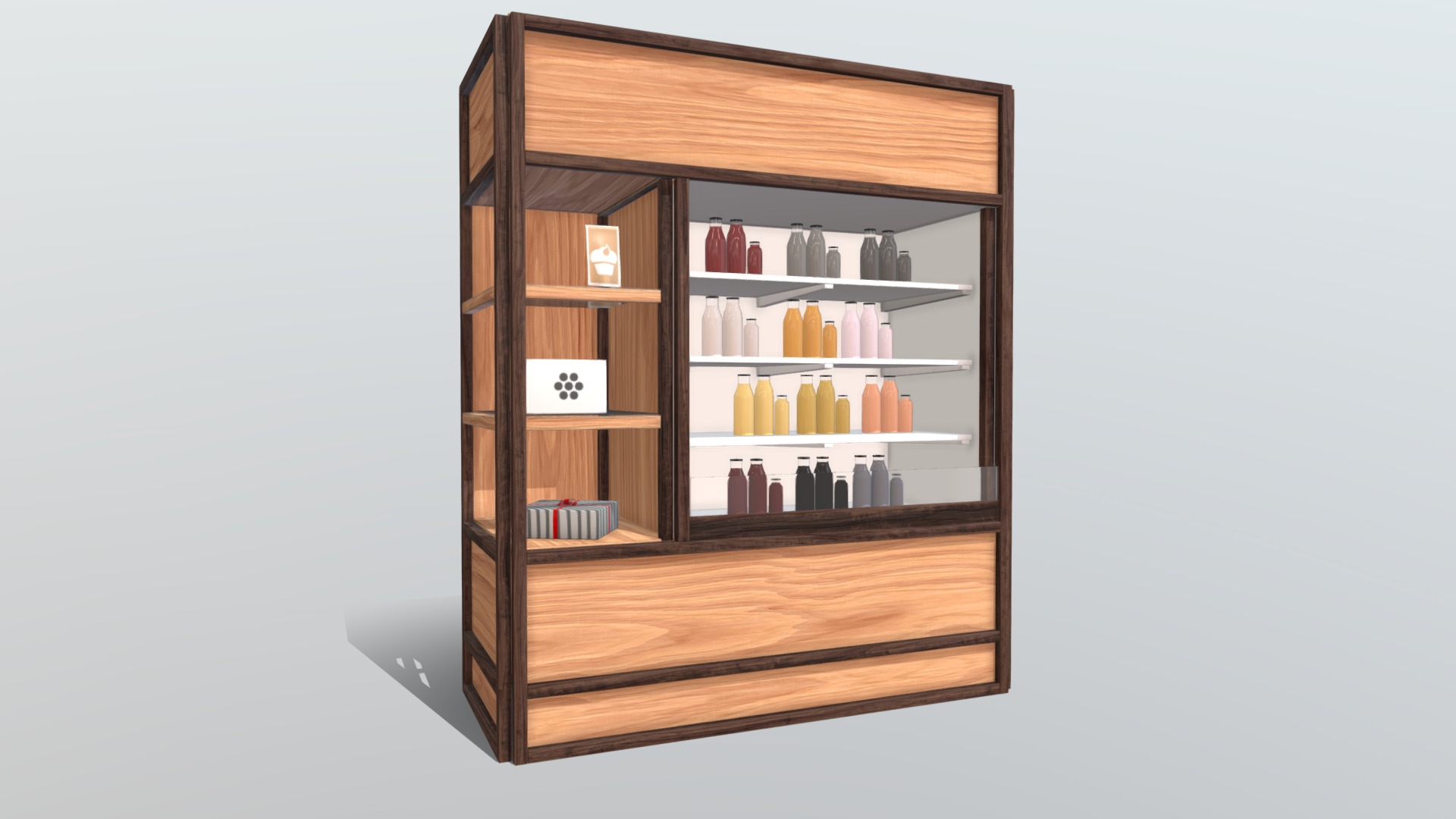 3D model Trade Stand - This is a 3D model of the Trade Stand. The 3D model is about a wooden shelf with objects on it.