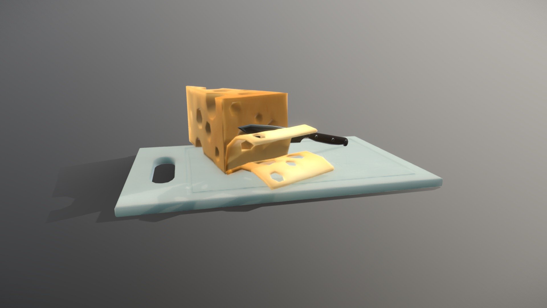 Low Poly Cheese, Knife, Cutting Board